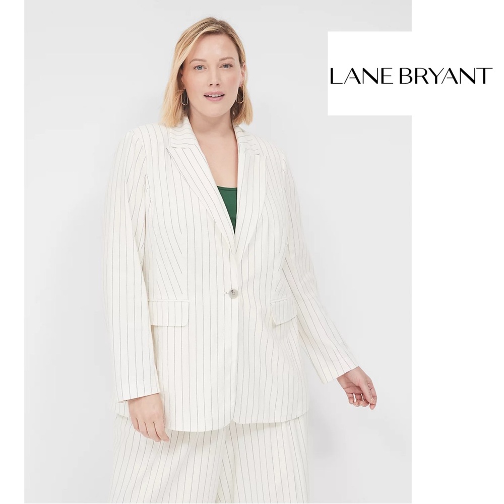 NEW Lane Bryant White Pinstripe One-Button Blazer